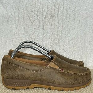 Twisted X Womens Distressed Brown Leather Driving Mocs Slip On Shoes SZ 9 Wide